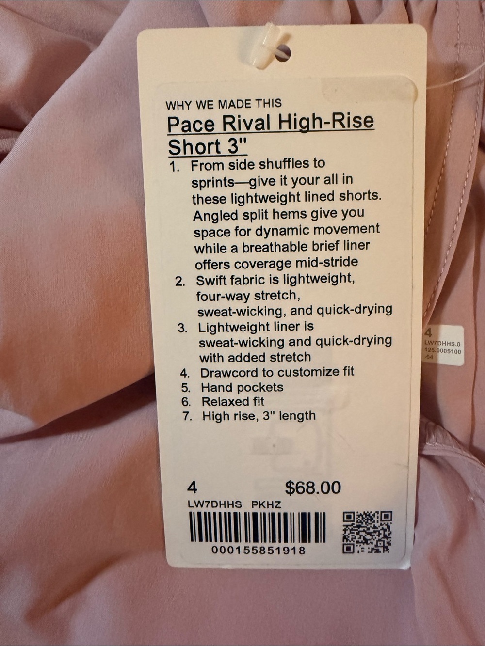 Lululemon Pace Rival High-Rise Short 3” – Size 4– Pink Haze – NWT - Picture 6 of 6